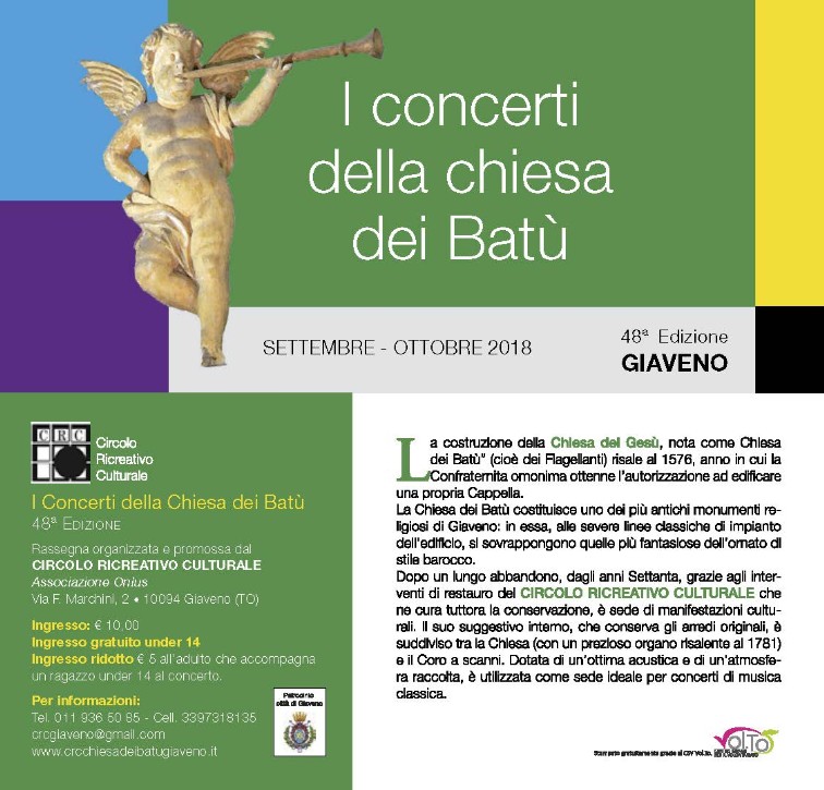 I Concerti della Chiesa dei Batù -SETTEMBRE - OTTOBRE 2018 48ª Edizione GIAVENO