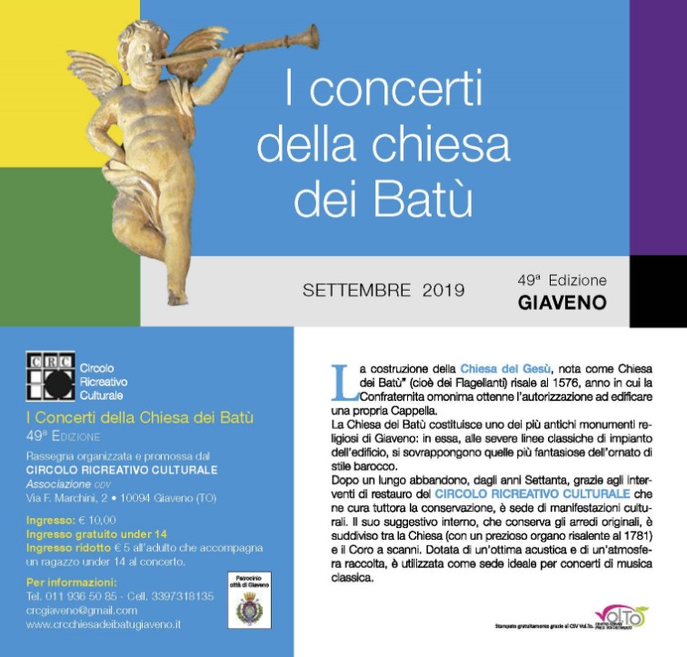 I Concerti della Chiesa dei Batù -SETTEMBRE - OTTOBRE 2019 - 49ª Edizione GIAVENO